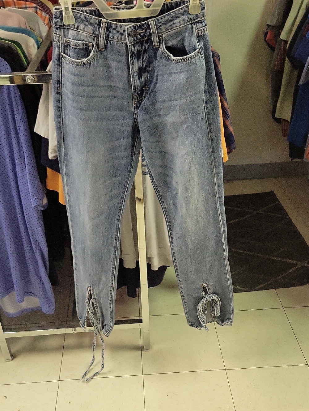 Hidden Light Wash Blue Women's Jeans with Ankle Tie Detail